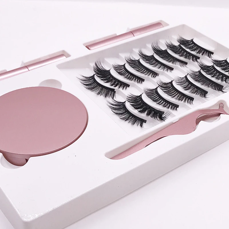 Magnetische eisen stein falsche wimpern, flüssigkeit eyeliner set mit runde box und pinzette freies von kleber