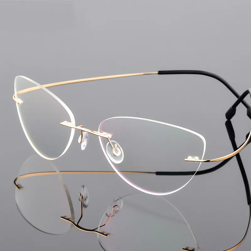 iboode Trendy Rimless Cat Eye Glasses Titanium Alloy Ultralight Eyeglasses New Male Spectacle Plain Mirror Female Goggle Eyewear