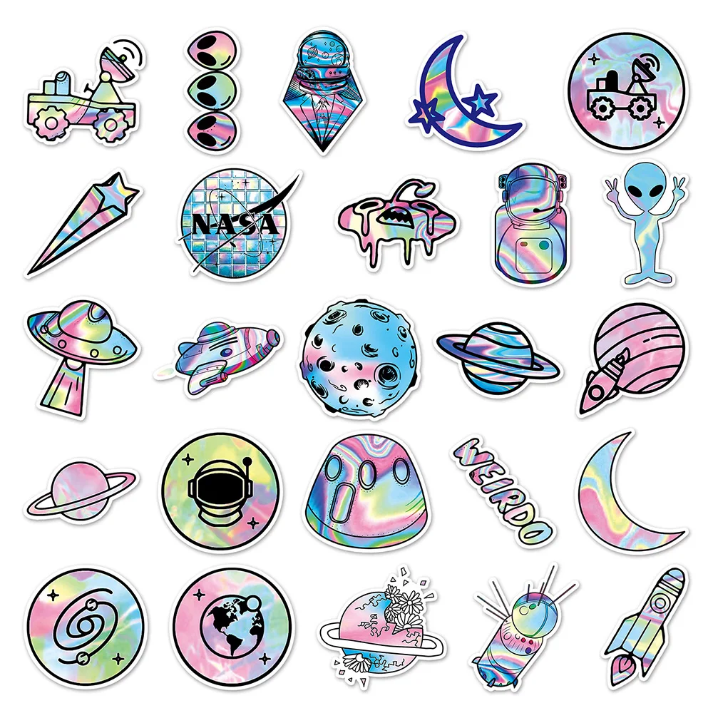 10/30/50PCS Laser Aliens Outer Space Universe Planet Cartoon Stickers DIY Laptop Luggage Skateboard Graffiti Decals Sticker