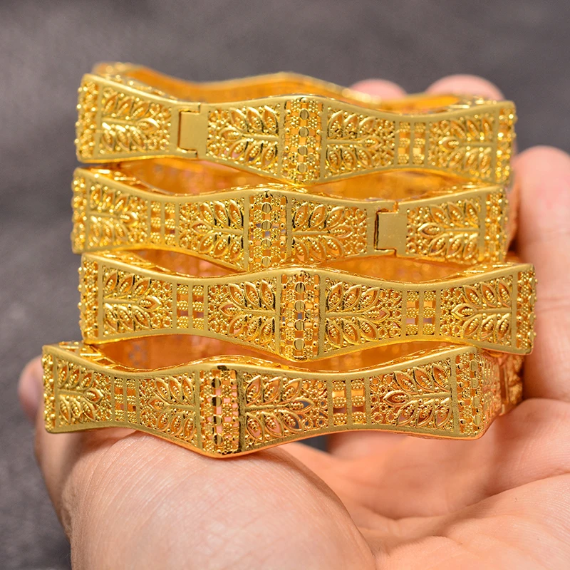 Dubai Arabic Kuwait Bamboo festival Gold Color Bangles Bracelets For women Girl Dubai Arabic middle East bride  African jewelry