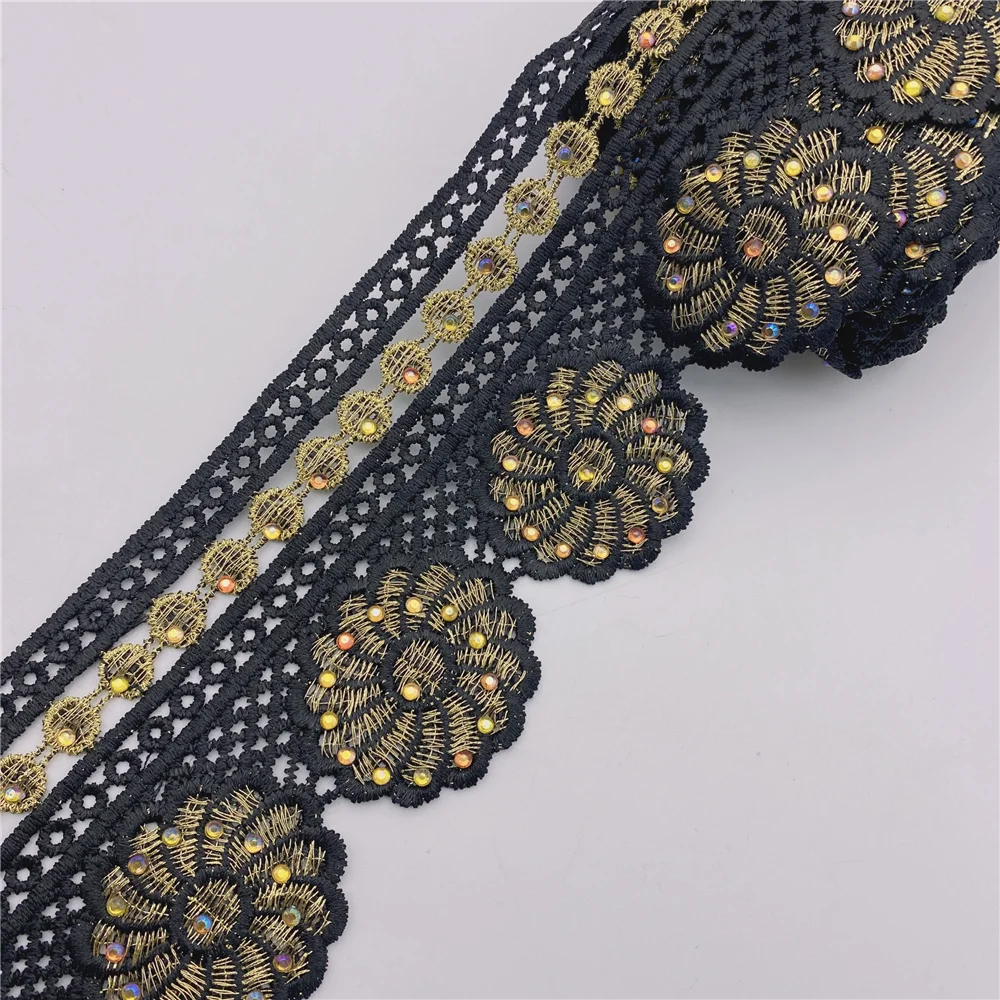 9.5yards African lace trim Metallic Embroidered Motif Lace  Wide 8CM