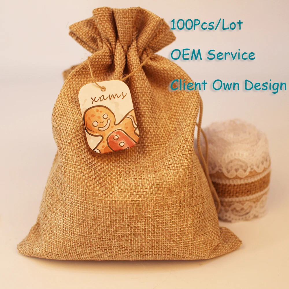 

2020 Organza Bag Christmas Tag Natural Burlap Bag Tag White/Brown/Black/Black Kraft Paper Card Printing Hangtag Can Customized