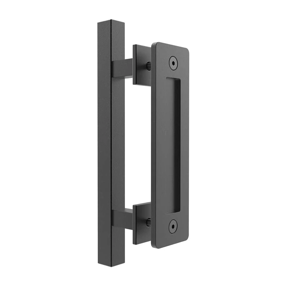 JACHOR 12'' Barn Door Pull Handle Black Silver Flush Recessed Handle Set Carbon/Stainless Steel Sliding Wood Door Hardware