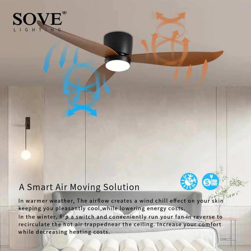 SOVE-ventiladores de techo modernos con luces Led, lámpara de ventilador de techo con Control remoto, dormitorio decorativo, 220v