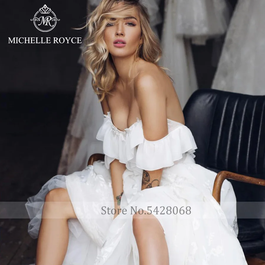 Michelle Royce A-Line Wedding Dresses For Women 2022 Sweetheart Ruffles Sleeve Lace Chapel Train Wedding Gown Vestidos De Novia