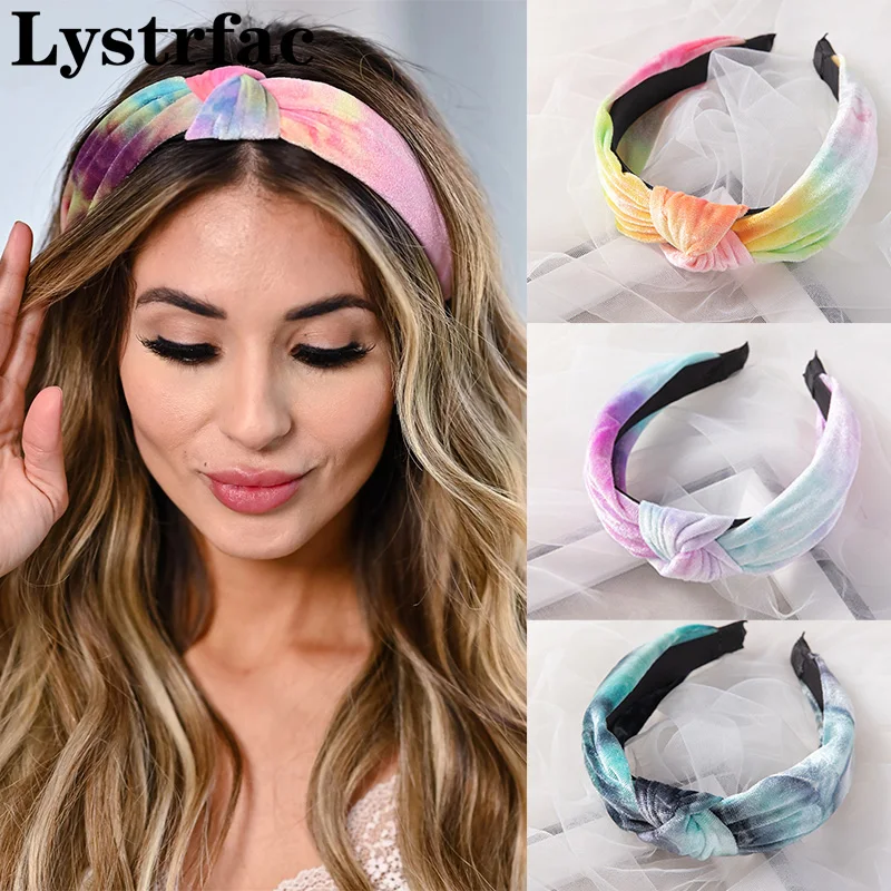 Lystrfac 2020 New Autumn Winter Velvet Tie Dye Headband for Women Girls Vintage Knot Hair Hoop Ladies Hair Jewelry Accessories