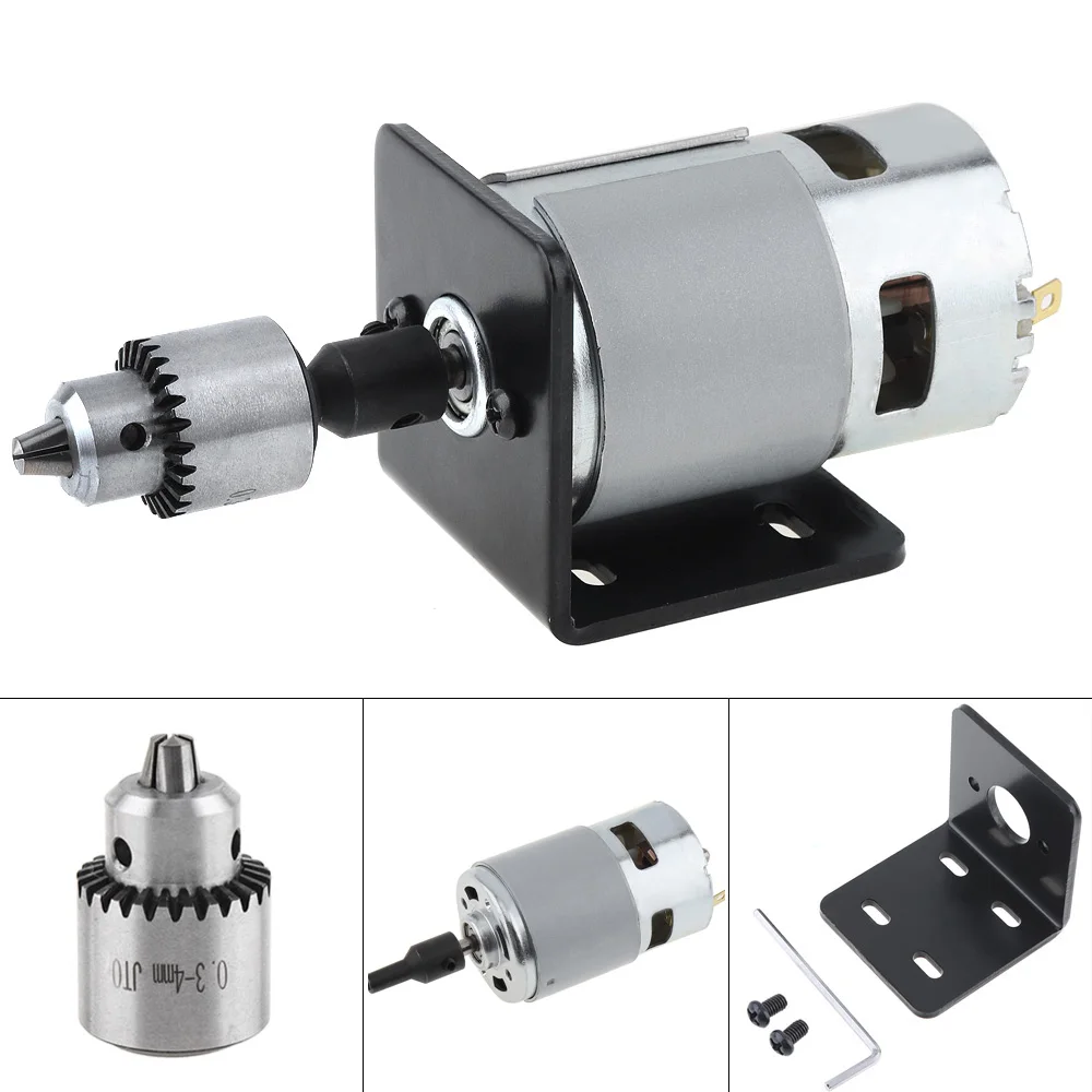 

DC Motor 775 12-24V Ball Bearing Spindle Motor Small Bench Drill with JTO Chuck and Mounting Bracket for Milling Machine Lathe