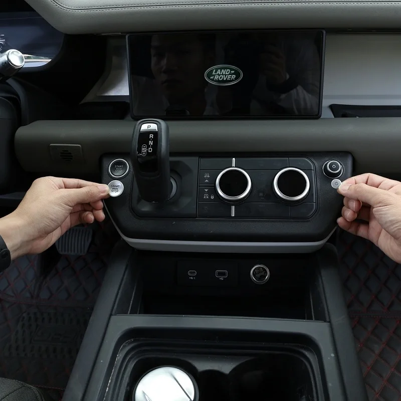 Real carbon fiber/Silver Alloy Car Engine Start Stop Button Volume Button Cover Trim For Land Rover Defender 20-22 Car Accessory