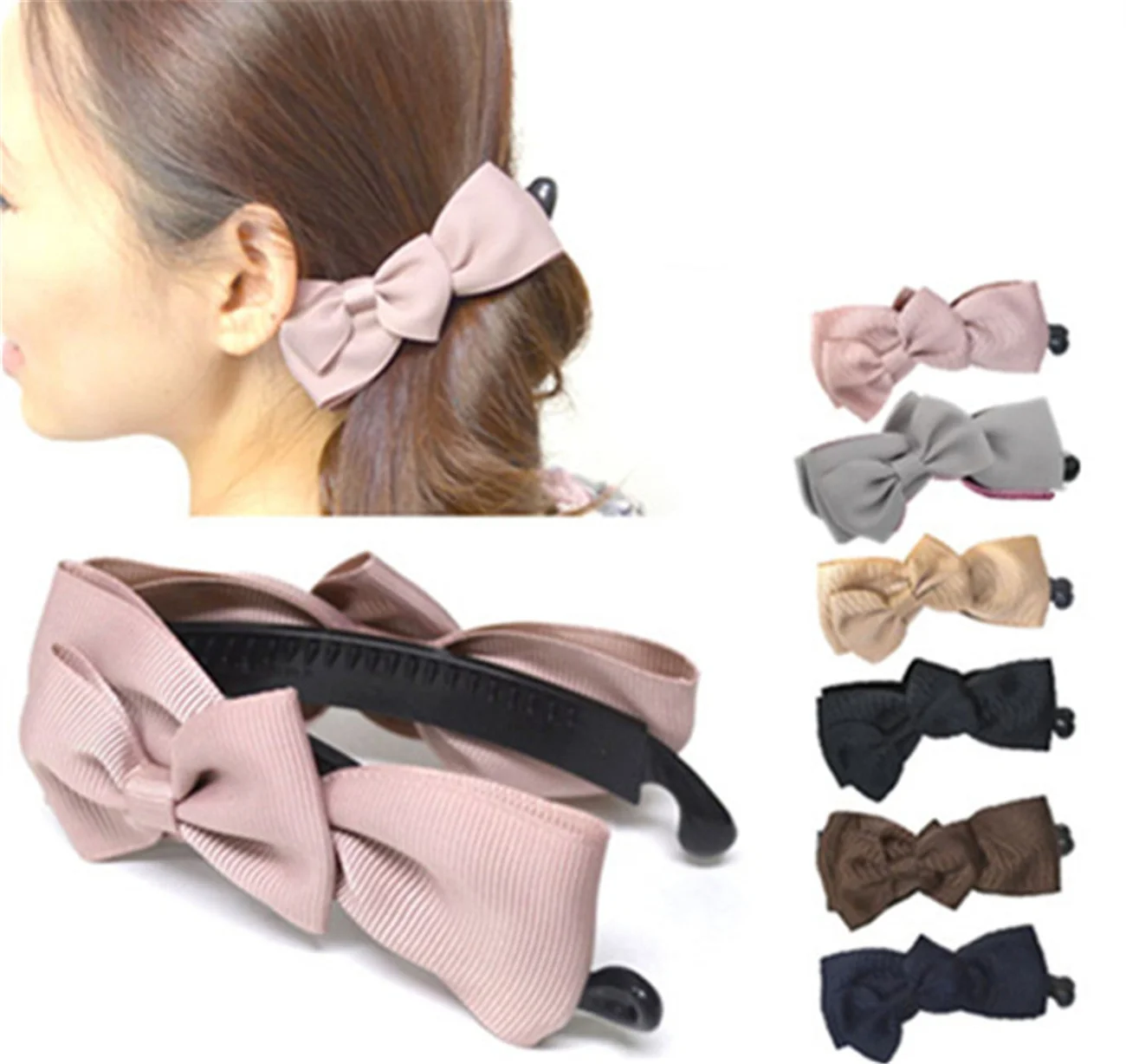 New High-grade fabric double bowknot Banana Hair Clip For Girls Barrette Hair Accessories For Women crab claw clip hairpin