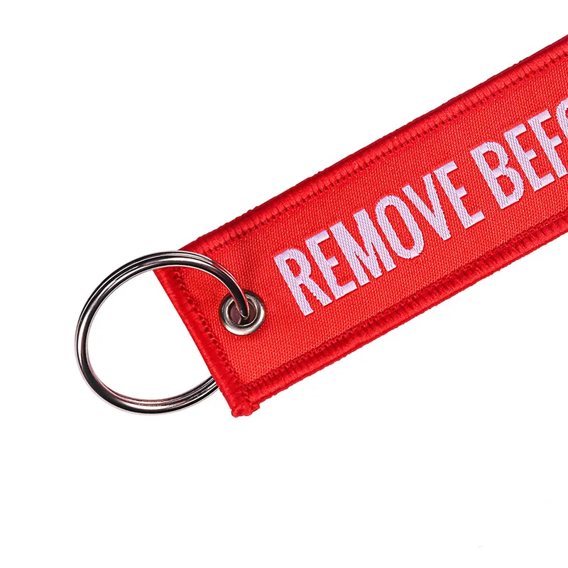 3 PCS/LOT Remove Before Flight Woven Key Tag Special Luggage Label Red Chain Keychain for Aviation Gifts OEM Key Ring Jewelry