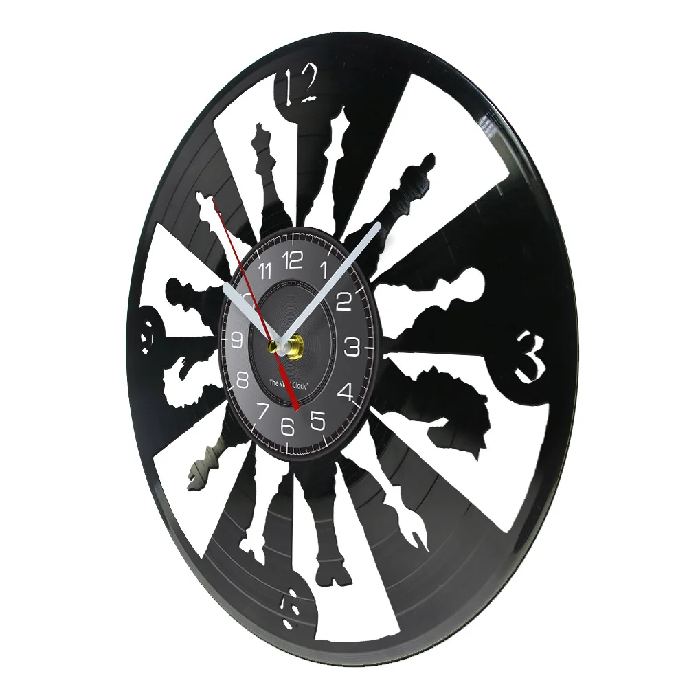 Game of Chess Decorative Wall Clock International Chess Pieces For Game Room Decor Modern Design Vinyl Record Retro Timepieces