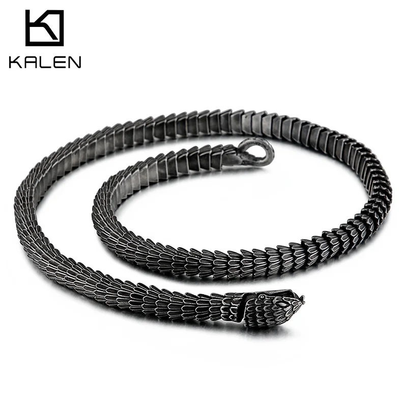 

KALEN Punk Animal Snake Charm Necklace Men 60cm Stainless Steel Matte Chain Viper Blessing Choker Amulet Jewelry 2020