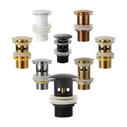 Bathroom Basin Sink Pop Up Drain Matte Black Solid Brass Material Waste Stopper White,Silver,Zirconium gold,Brushed Gold