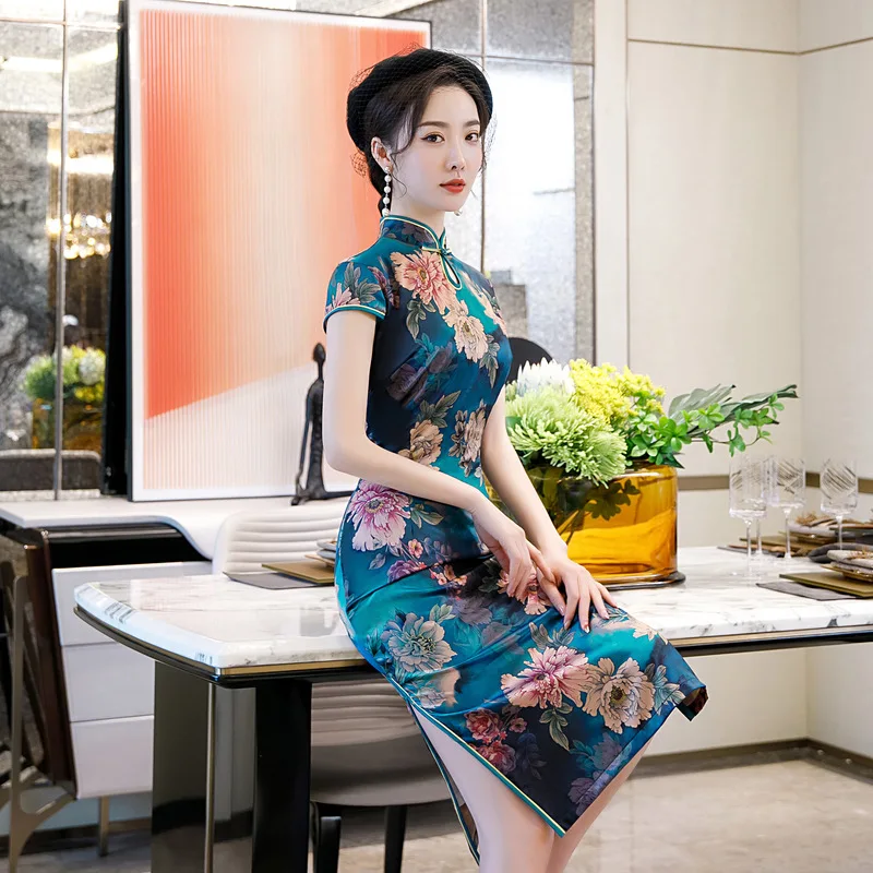 

Qipao 2020 лето/весна; Платья для мамы и дочери; Платье Cheongsam Qipao ретро короткий рукав среднего и пожилого двойной Чонсам Элегантные Роскошные полусапожки для женщин Платье