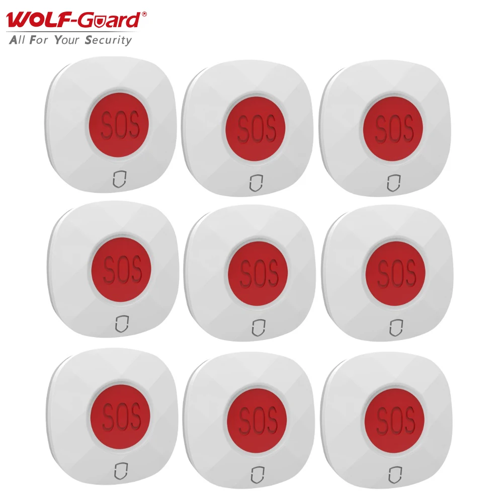 

9Pcs Wolf-Guard 433MHz Wireless Emergency Alarm Panic SOS Button Home Hospital Security Alarm System for Elderly/Patients/Child