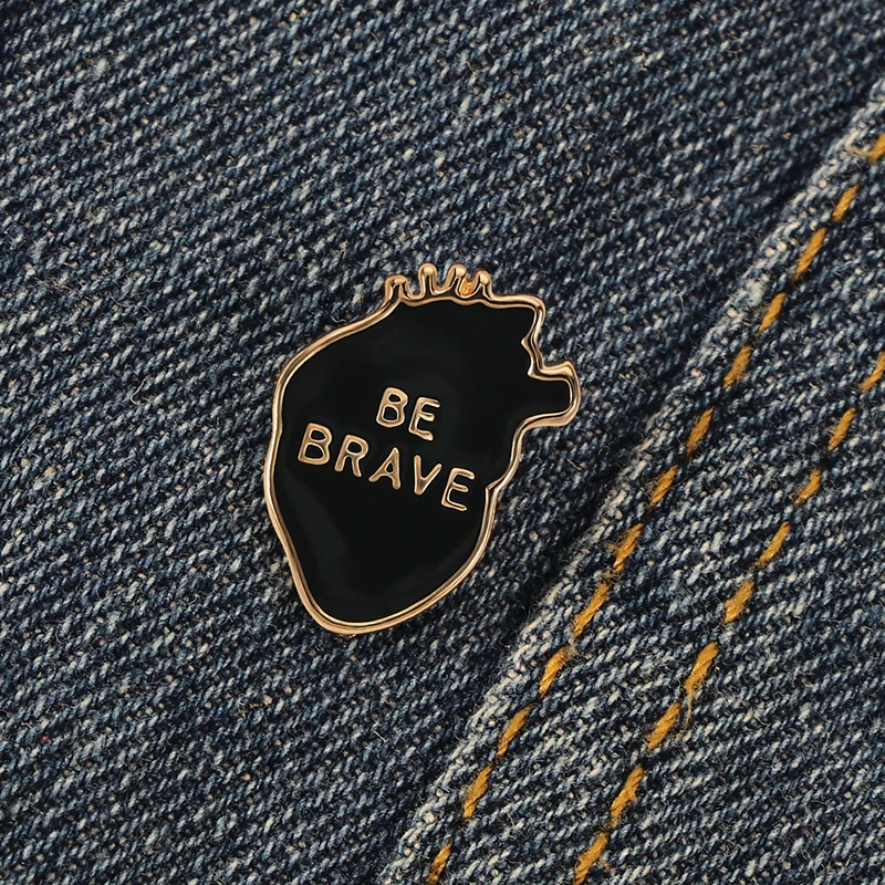 Punk Black Heart Brooches Organ BE BRAVE Cartoon Enamel Pins Dark Creative Fashion Jewelry for Doctors Lapel Jackets Gift Badges