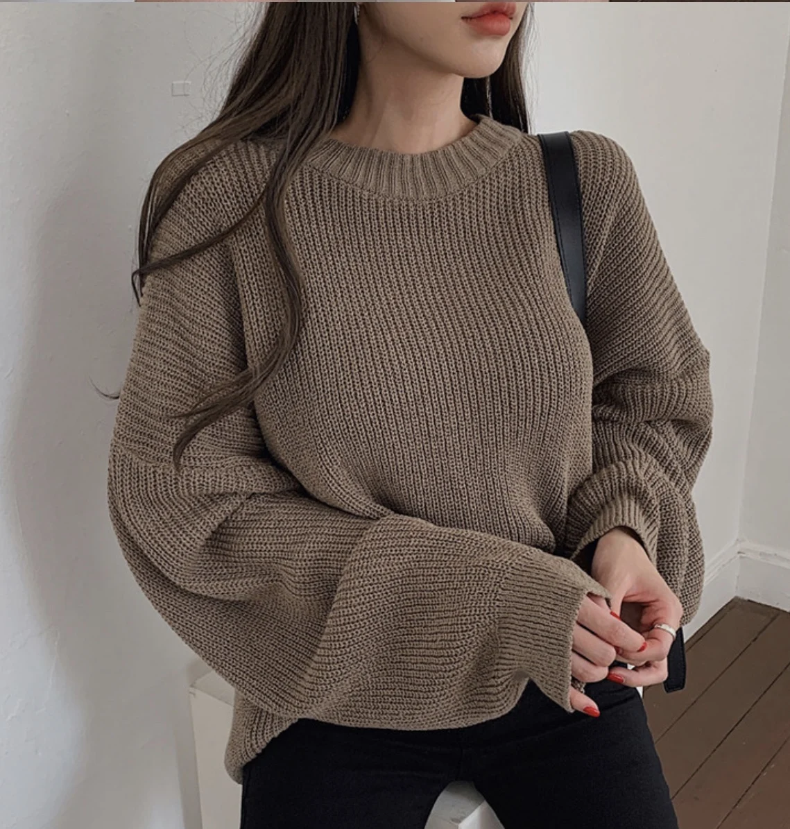 REALEFT 2023 New Autumn Winter Oversized Women\'s Sweater Korean Elegant Solid Knitted Sweater Warm Female Pullovers Jumper