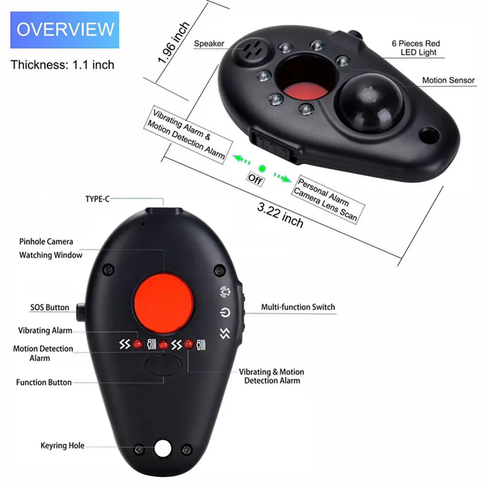 Multi-Function Hidden Camera Detector Radio Detection Anti-Wolf Alarm Detector Motion Detection Anit-Theft Device For SelfSafety