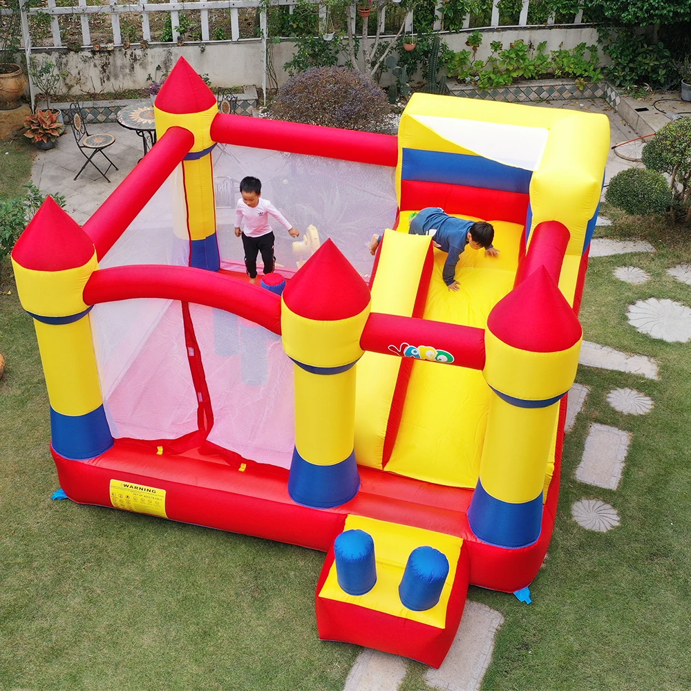 Trampolín inflable grande con tobogán de obstáculos para exteriores, trampolín de PVC Oxford para uso doméstico, regalo de cumpleaños y Navidad, 4x3,8x2,5 M