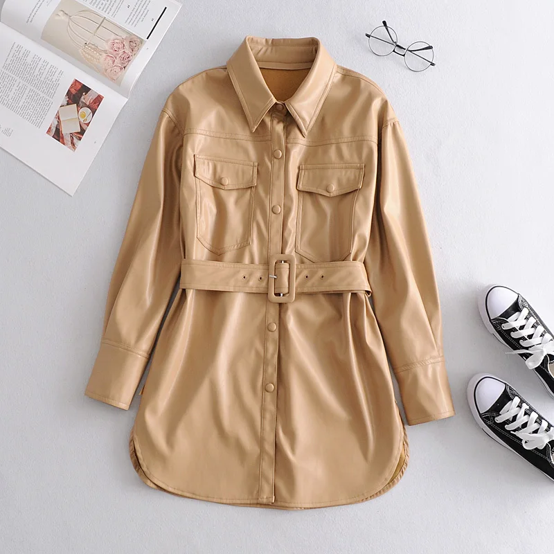 Motorcycle Women Leather Shirt Street Personality Metal Single Buttons Pu Shirt New Autumn Winter Casual Long Sleeve Tops Blouse