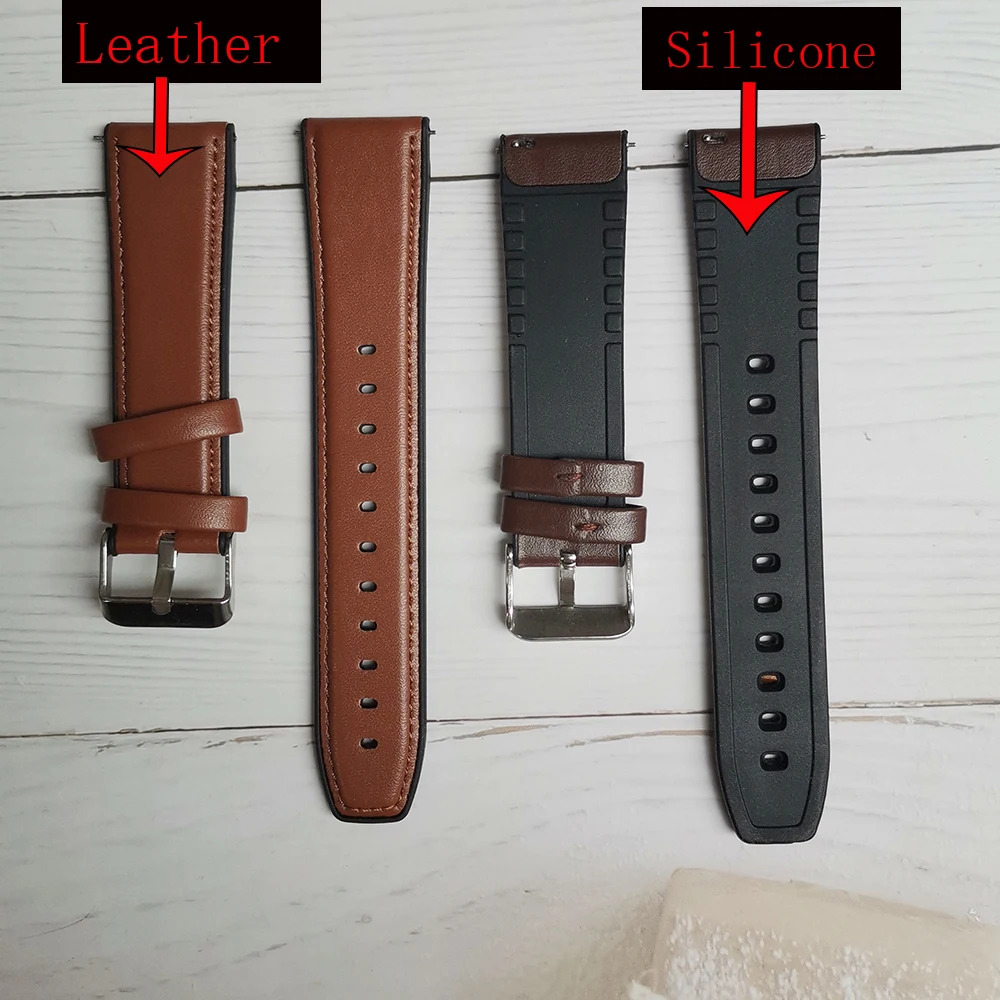 Sport Genuine Leather + Silicone Watchbands Belt 20mm 22mm Women Men Fashion Brown Watch Band Strap Watch Accessories