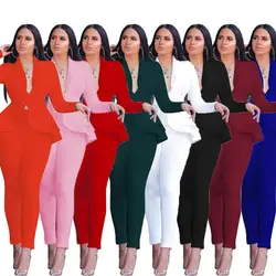 Women Sexy V Neck Tops and Skinny Pants Set 2 Two Piece Set Elegant Office Ladies Workwear Outfits Casual Tracksuit