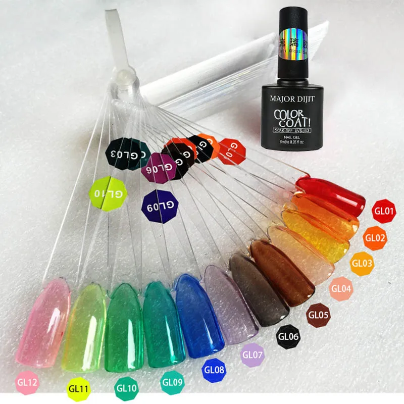 12 color 8ml Glaze Glass UV Gel Polish Neon Color Jelly Nails Soak Off Nail Art Gel Summer Attribute Translucent UV Nail Gel