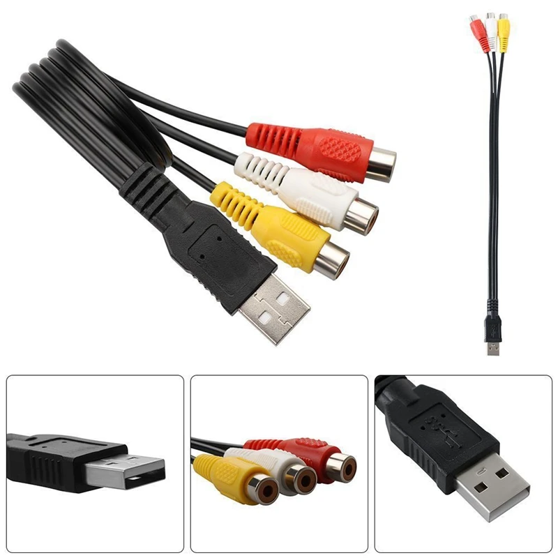 20cm USB 2.0 męski do 3 RCA Adapter żeński konwerter Audio wideo AV A/V kabel do HDTV TV Monitor kabel DV lotos