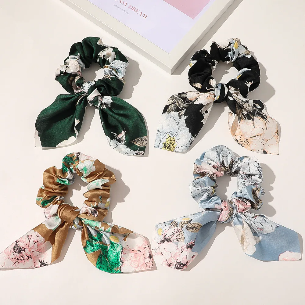 2022New Fashion Bunny Ears Print Solid Color Beautiful All-match Fabric Ribbon for Women Elastic Girl Hair Accessories Headwear