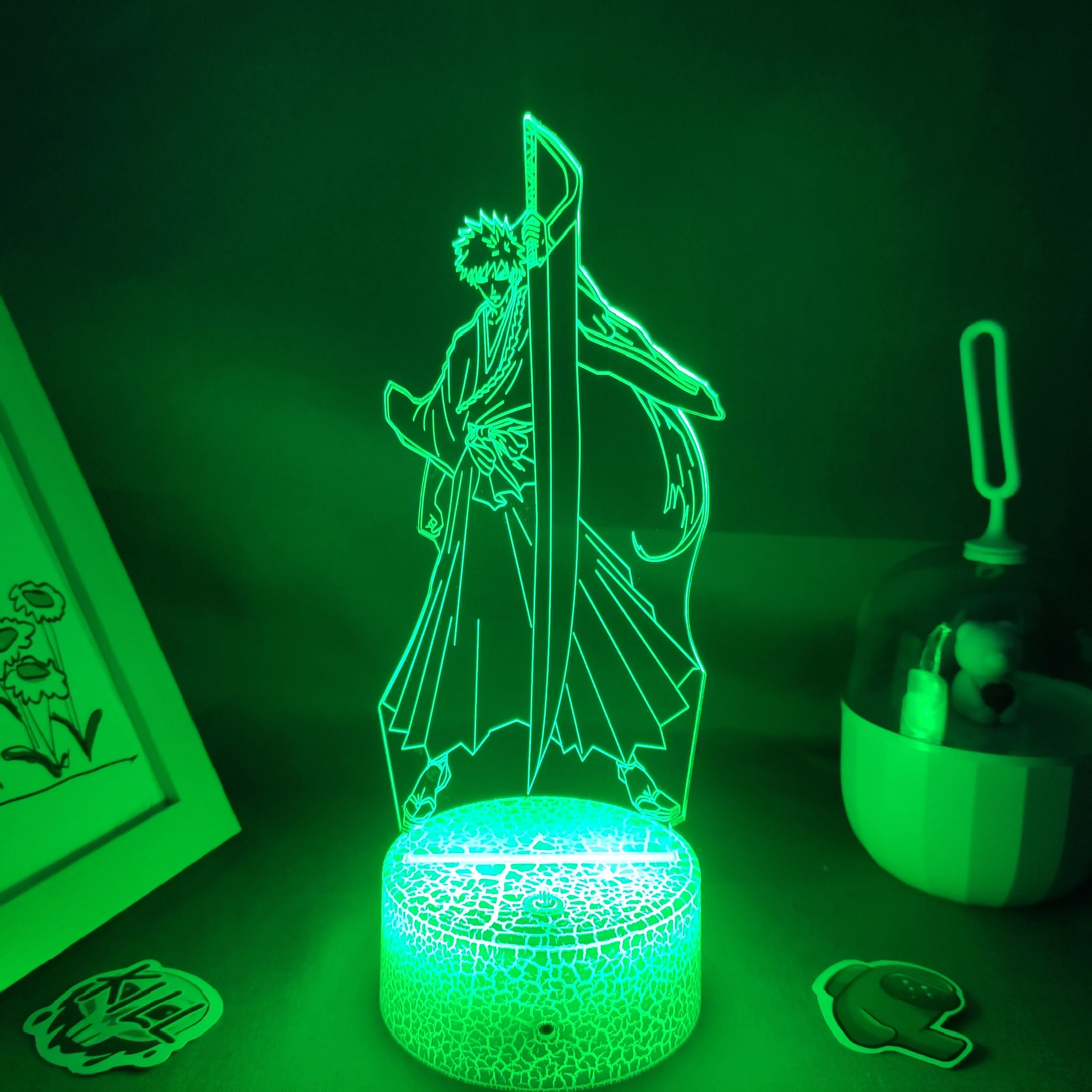 Anime Bleach Figure Kurosaki Ichigo 3D LED Neon Nightlights Birthday Gift for Friends Otaku Bedroom Table Decor Manga Lava Lamps