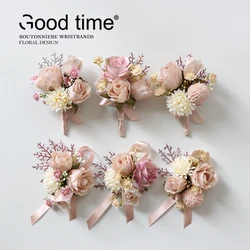 GT Silk Corsages Wedding Decoration Marriage Rose Wrist Corsage Pin  Boutonniere Flowers for Peonies daisies Cream color