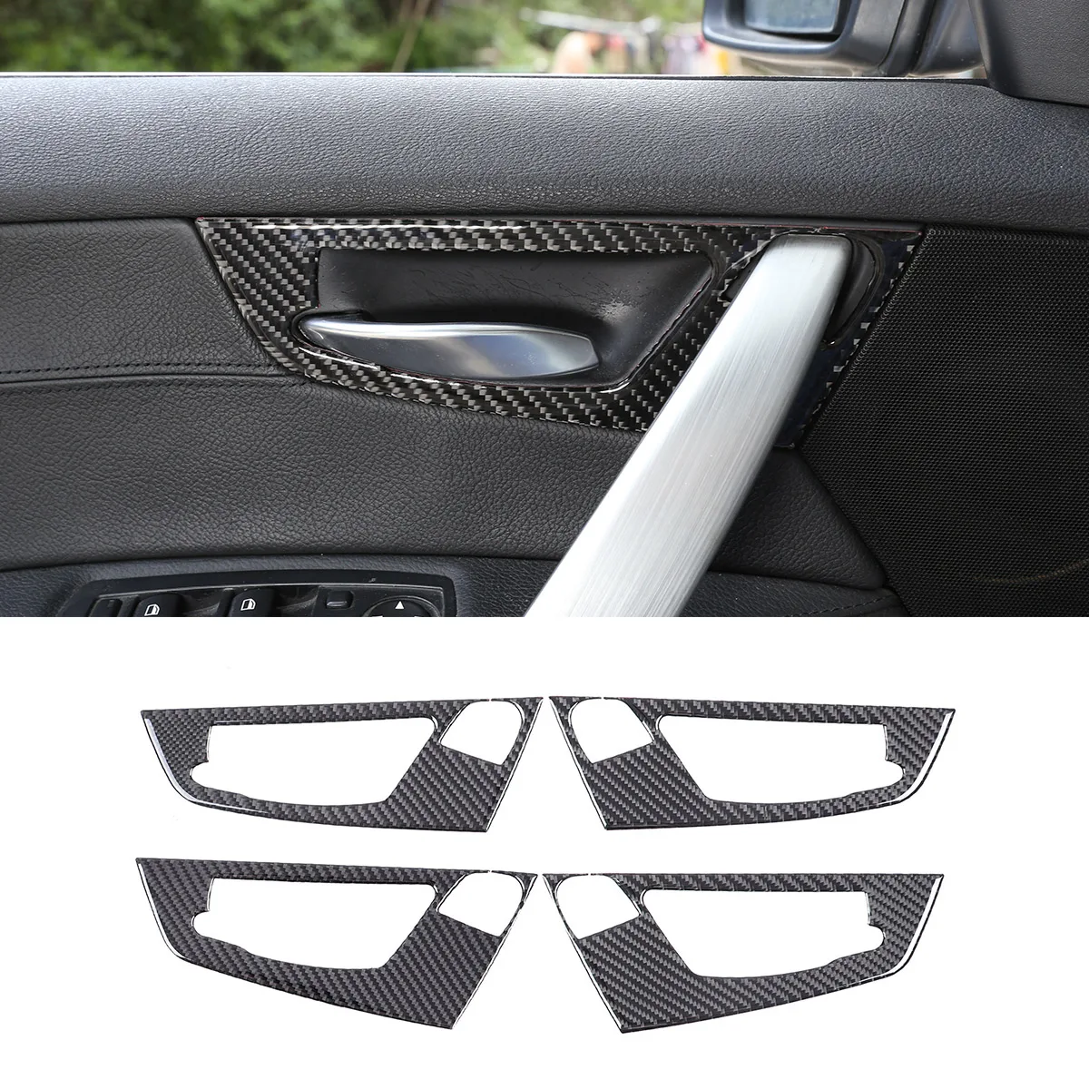 For BMW X3 E83 2006-2010 inner handle panel sticker real carbon fiber (soft) 4-piece set of car accessories