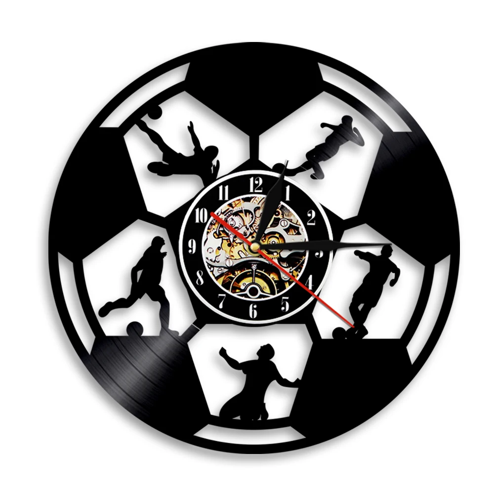 Play Football Group Sports Vinyl Record Wall Clock Modern Design Soccer Match Soccer Team Home Decor For Soccer Lover Gift