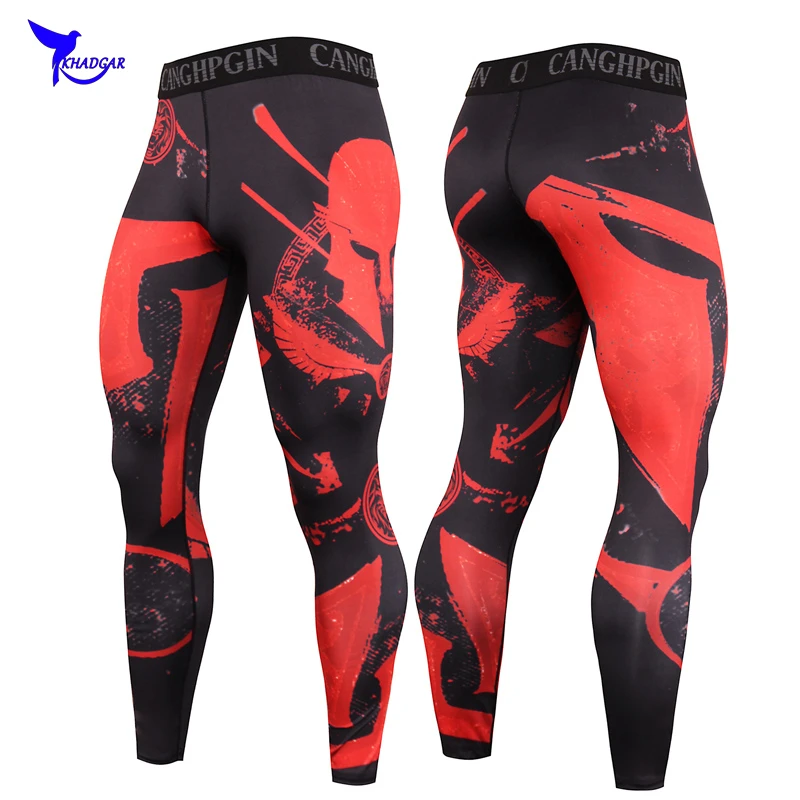 Compression 3D Printed Running Tights Men Elastic Running Sports Leggings Gym Fitness Pants Quick Dry Workout Training Bottoms