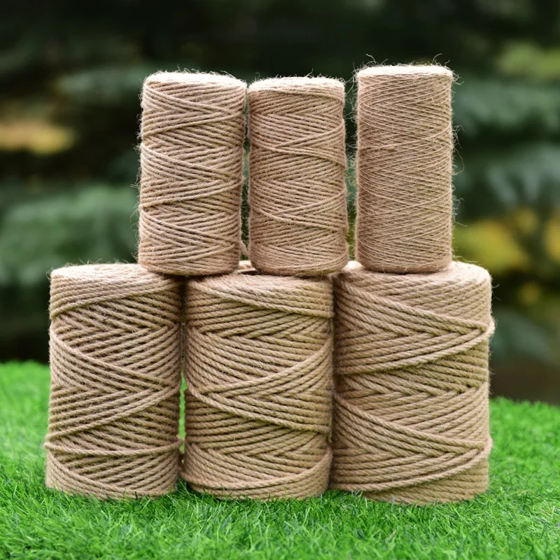 Natural Jute Fabric Rope Twine Rolls Hemp Twisted Cord Macrame String DIY Basket Craft Cat Pet Scratching Handmade Decor 1-20mm