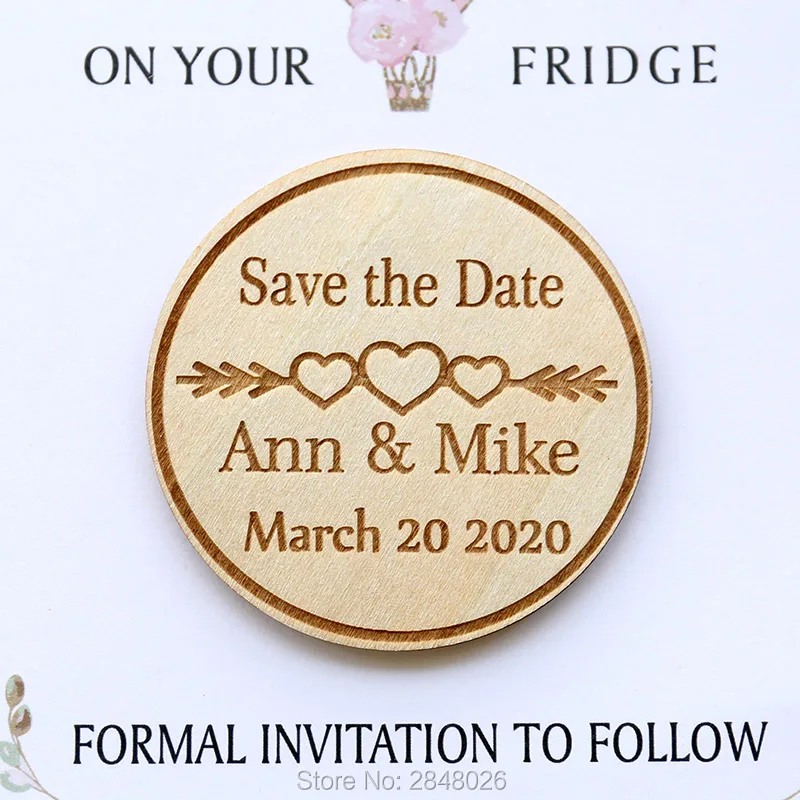 

Personalized Rustic circle save the date magnet, Wedding Favors,Wood save the date magnet,heart and arrow pattern