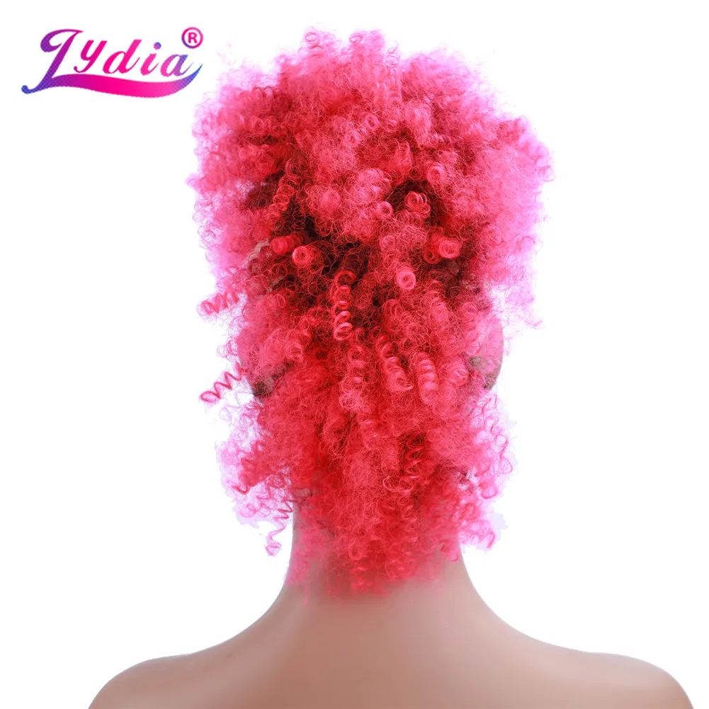 Lydia Synthetic High Puff Afro Short Kinky Curly Middle-Part Wig T1B/Pink Red Blue Clips In Hair Extension Colorful Hairpiece