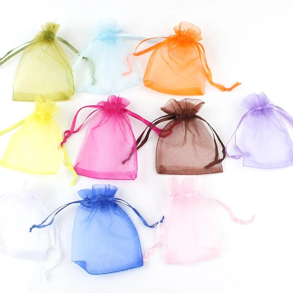 50pcs Multicolor Gift Organza Bags 5x7 7x9 9x12 10x15cm Drawable Wedding Party Decoration Gift Bags Display Packaging Jewelry