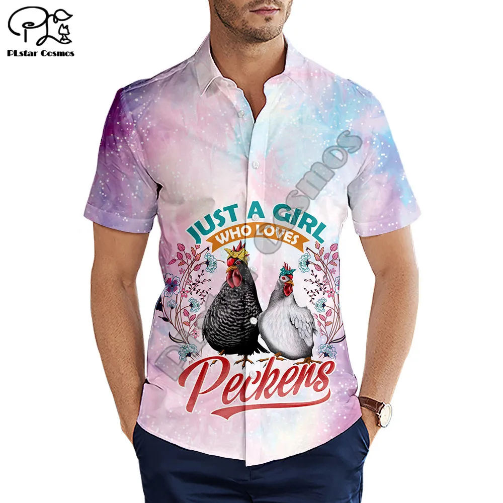 Hawaiian beach summer Fashion Short sleeve shirt Animal chicken Print 3d Mens Shirt Casual Harajuku Tee shirts Drop shipping
