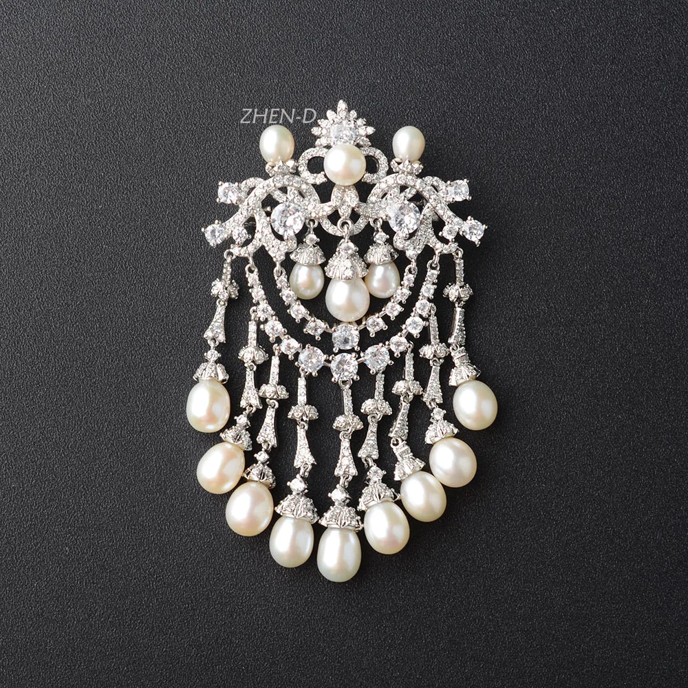 ZHEN-D Jewelry Treasure Pendant Retro lighting Brooch Pin Freshwater akoya Pearls Vintage gift clothes Lapel Pins for girl women