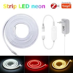 Tuya Zigbee Neon LED Strip 12V 1m 2m 3m 4m 5m RGB Warm White Dimmable Cabinet Decor Light Power Full KIT Echo Plus Voice Control