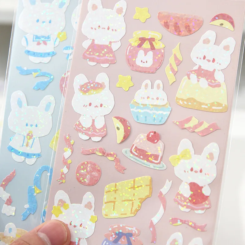 Cute Rabbit Laser Stickers Hand Account Decoration Scrapbooking Album Happy Planner DIY Diary Korean Stationery Sticker
