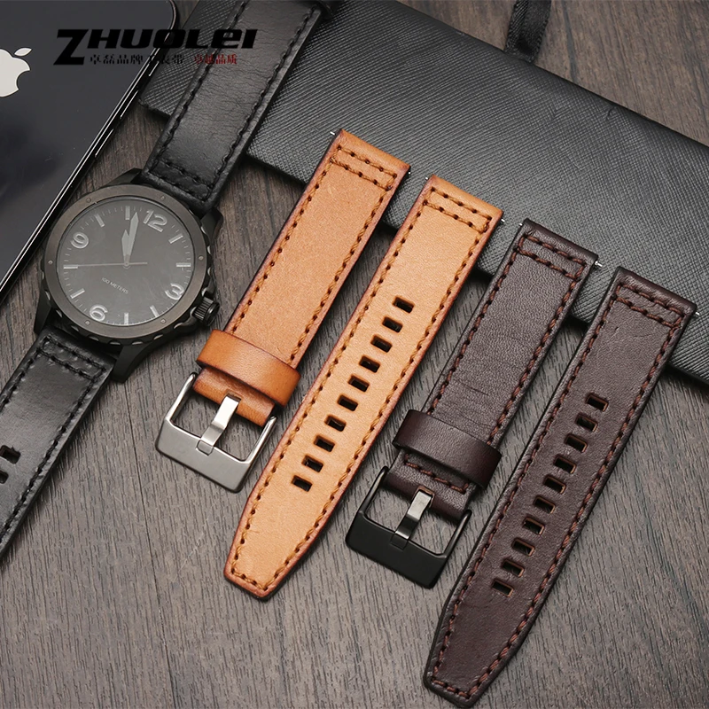 For Fossil JR1354|1487|1424 watchband high quality Retro quick release genuine leather diesel strap black dark brown 22mm 24mm