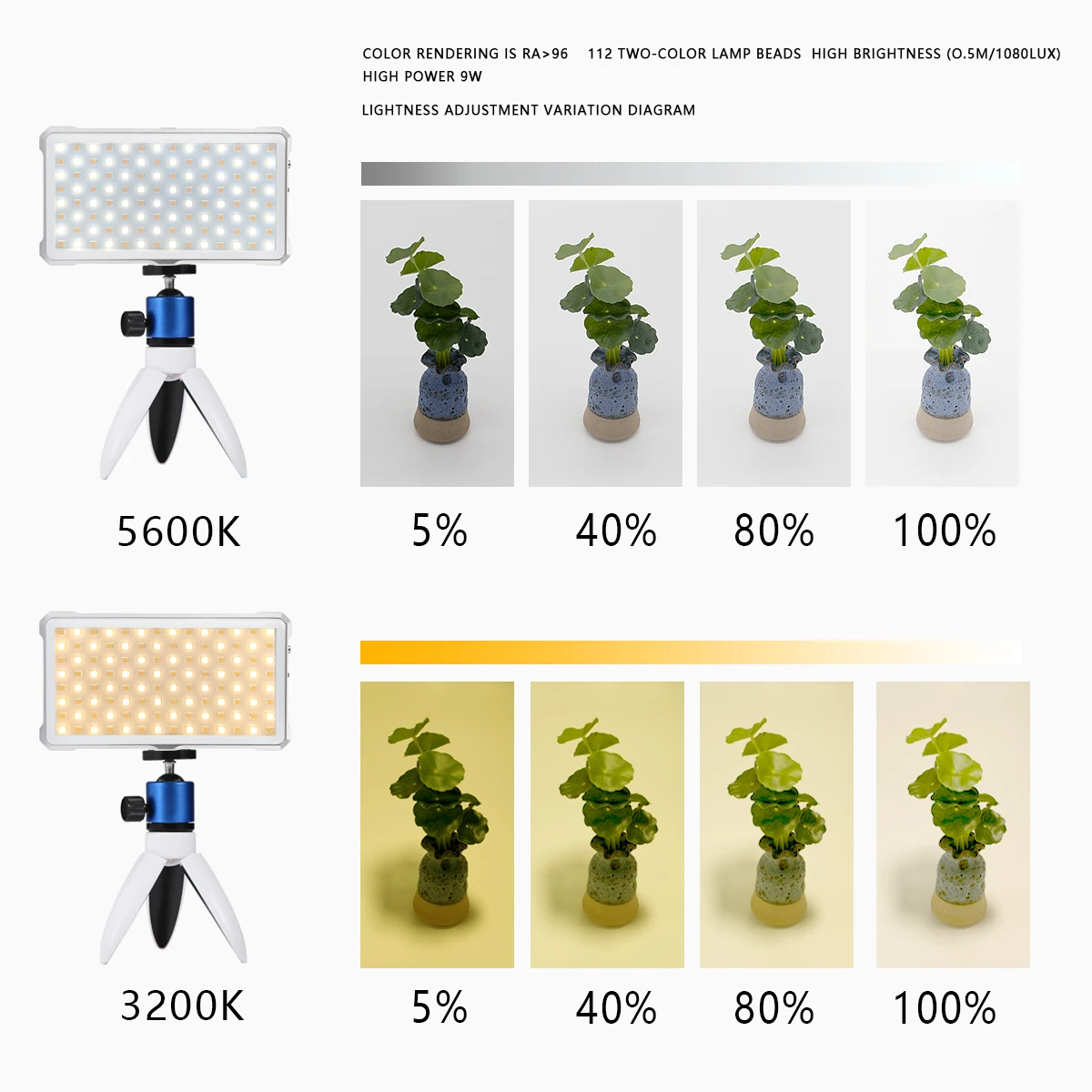 Litufoto para fotografar, transmissão ao vivo tipo-c interface à mão lâmpada de preenchimento 9w 3200k-5600k dupla temperatura de cor luzes led de vídeo