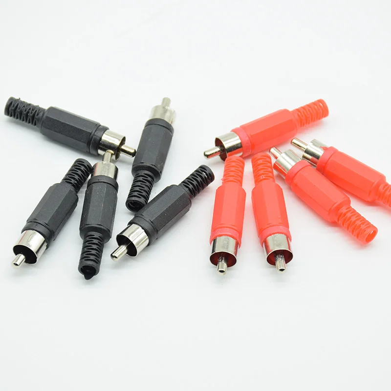 10pcs 5red 5black Plastic lotus audio and video  RCA male welding head AV male plug/Female socket lotus plug welding connector