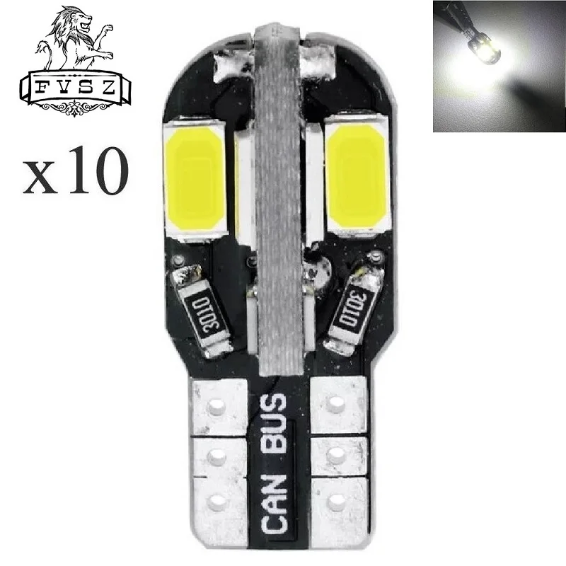 10Pcs T10 LED W5W 8 SMD 5730 194 168 Car Lamp Bulb Canbus Automobile Driving License Plate Light White DC12V