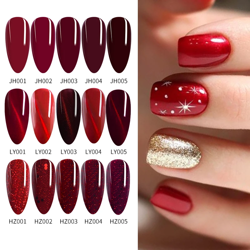 RS NAIL 15ml Gel Nail Polish Red Wine Cat Eye Glitter Gel Varnish Winter Color UV LED Nail Art Gel Lacquer 2021 Top