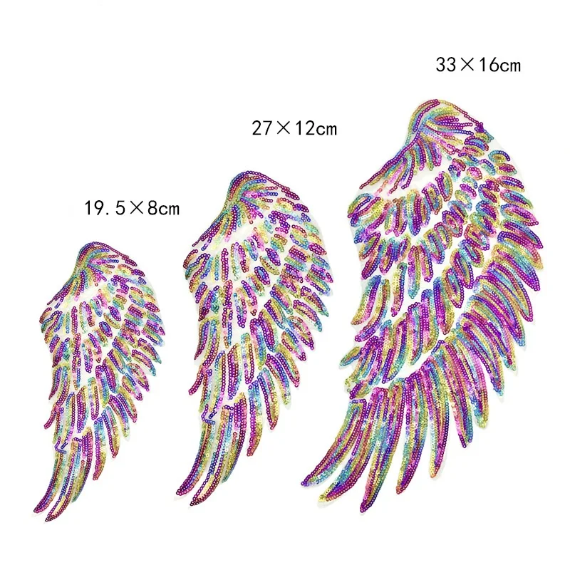 1Pair New colorful sequins wings embroidered cloth stickers clothes decoration large wing back label coat adhesive patch