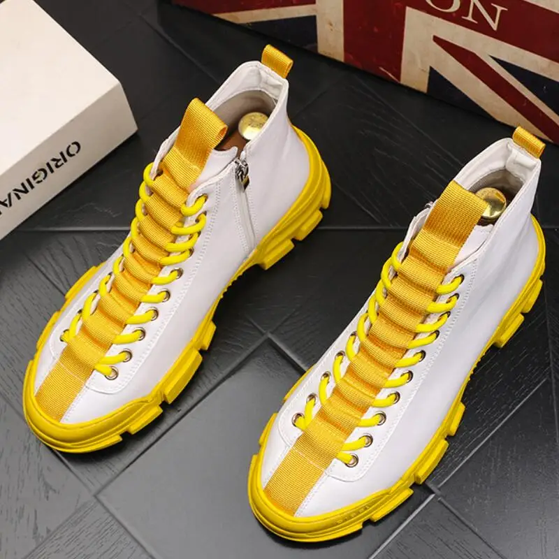 Men  Breathable Sneakers Vulcanize Boots Male yellow black Mesh Wear-resistant Casual boots b8