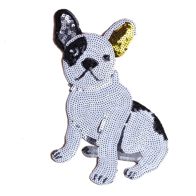 Cute Dog Sequins Fabric Patch Embroidered Iron on Patches For Clothing DIY Decoration Clothes Stripe Stickers Applique Badges